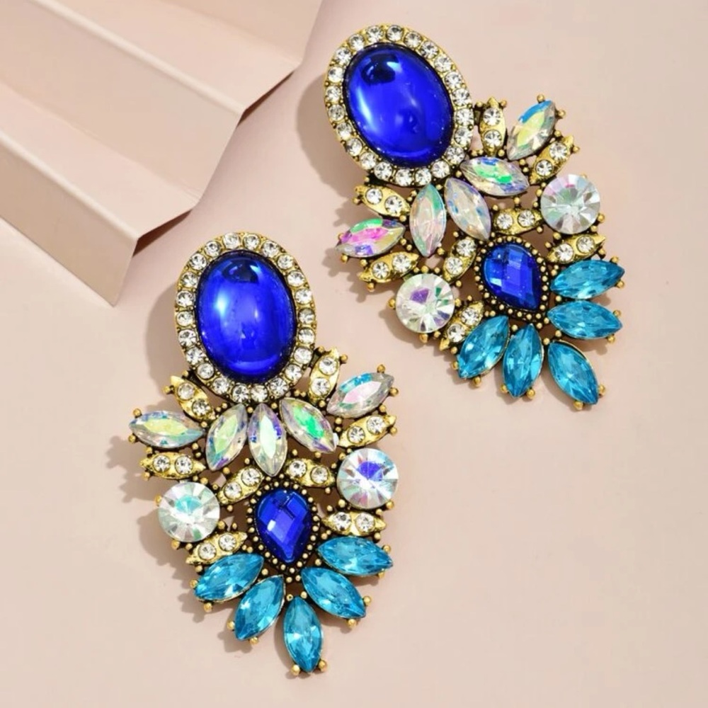 Iridescent Jeweled Earrings - White - Picture 8 of 9